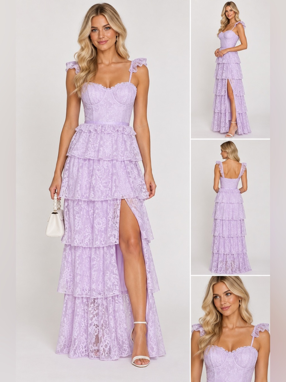 Tularosa Women’s Medium Cantini Purple Lilac Lace Tiered Maxi Dress